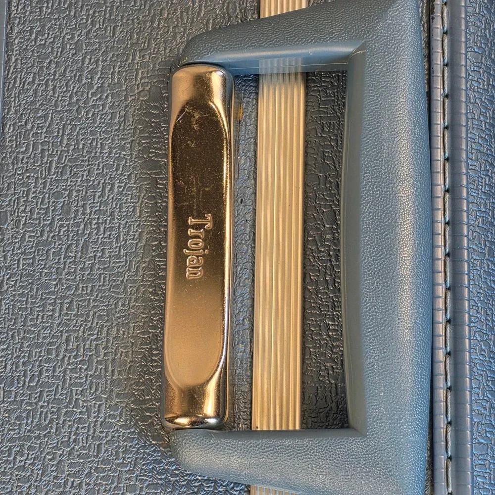 Vintage‎ Trojan Hard Shell Suitcase Set Metallic Blue Mid Century Modern Luggage